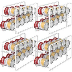 Can Dispenser Rack Stackable Organizer for Pantry Kitchen Cabinet 4 Pack White